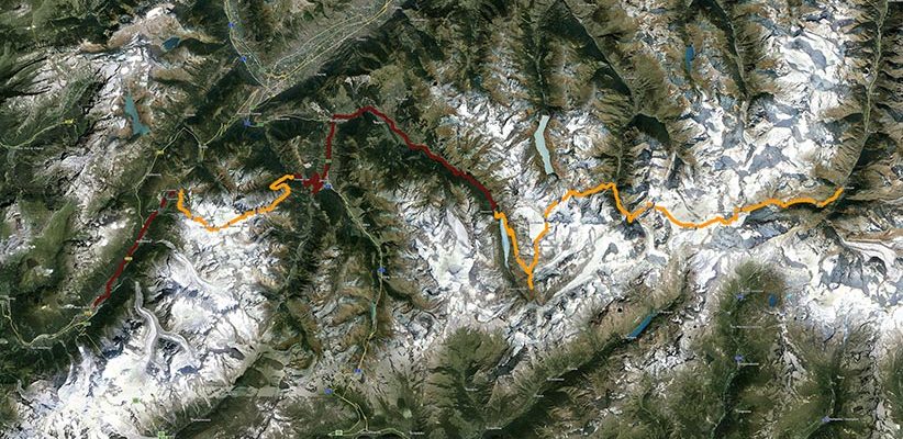 Percurso efetuado pelo GEM na Haute Route entre Chamonix e Zermatt - Clique para ampliar.