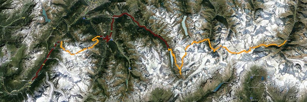 Percurso efetuado pelo GEM na Haute Route entre Chamonix e Zermatt - Clique para ampliar.